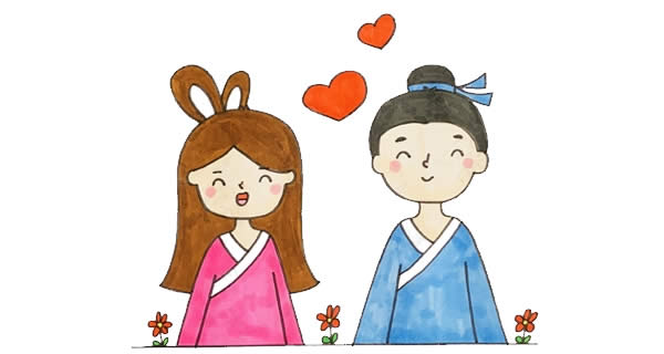 七夕牛郎織女簡筆畫簡單又漂亮彩色