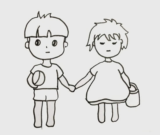 小朋友手牽手簡筆畫_男孩女孩手牽手的簡筆畫