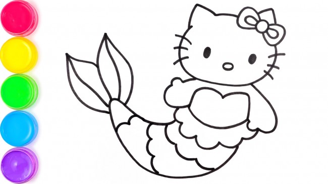 動(dòng)漫手繪hello kitty貓的畫法，hello kitty貓美人魚步驟教程