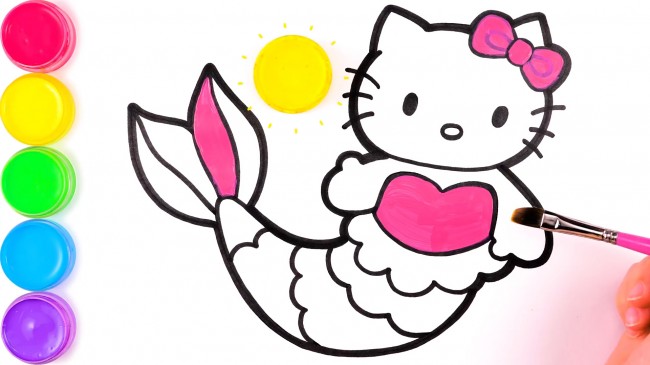 動(dòng)漫手繪hello kitty貓的畫法，hello kitty貓美人魚步驟教程