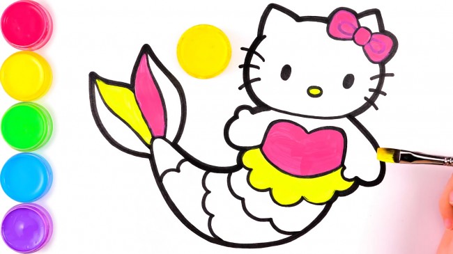 動(dòng)漫手繪hello kitty貓的畫法，hello kitty貓美人魚步驟教程